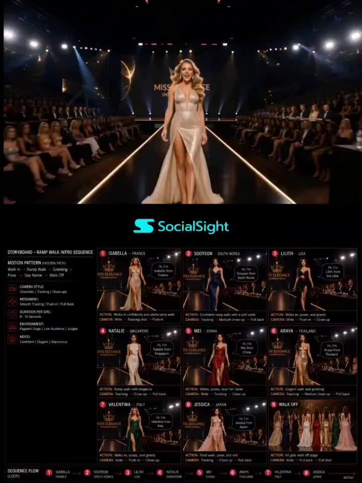 Cinematic Fashion Pageant Storyboard reference