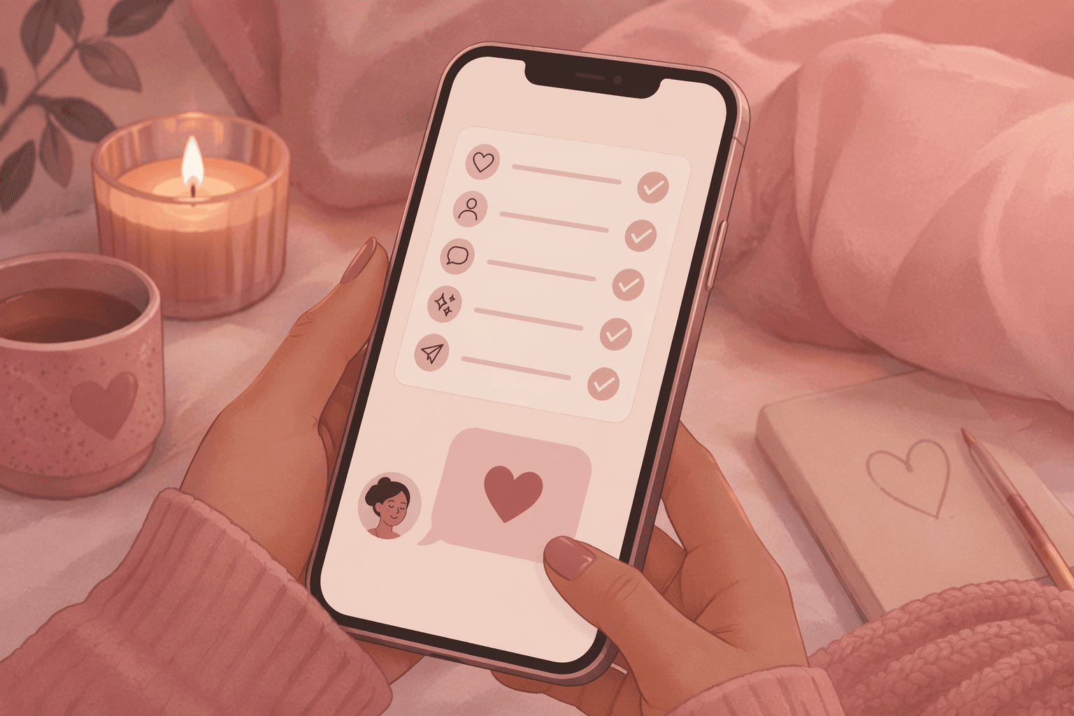 beginner checklist on a phone screen with first message bubble